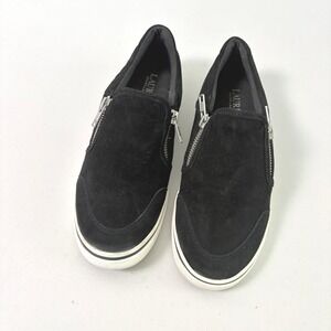 Lauren Ralph Lauren Jeorgia Sneakers Womens 7B Black Suede Zip Slip On Shoes